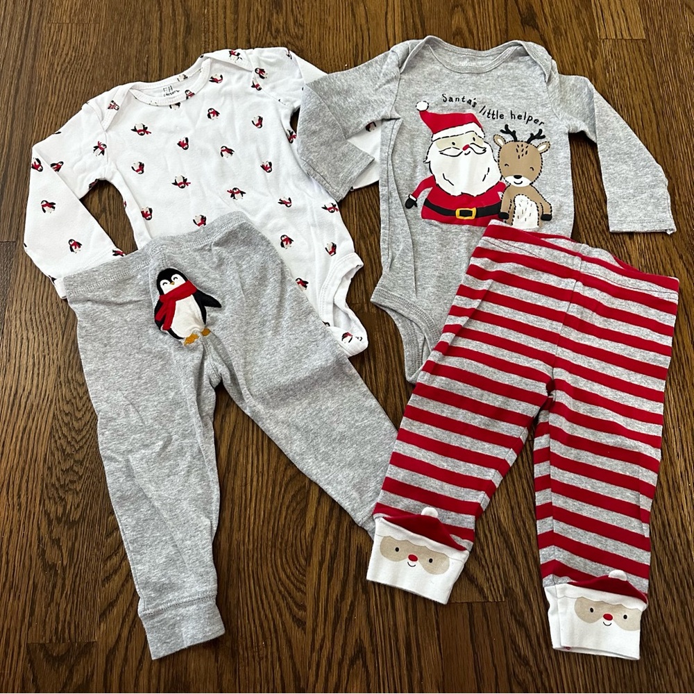 Carter’s Christmas outfits, size 12M (4 pieces)